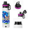 Metallic water bottle with safety lid, 850ml aluminum