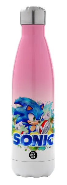 Sonic — Metal mug thermos Pink/White (Stainless steel), double wall, 500ml