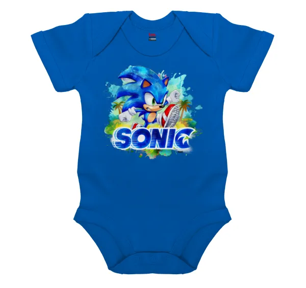 Sonic — Short-sleeve baby bodysuit, cobalt blue, 100% organic cotton