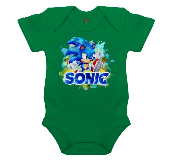 Sonic — Short-sleeve baby bodysuit, GREEN, 100% organic cotton