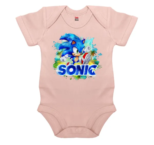 Sonic — Short-sleeve baby bodysuit, 0-18 months, POWDER PINK, 100% organic cotton