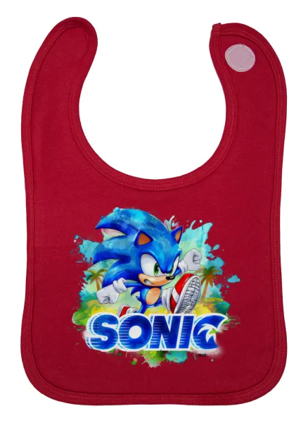 Sonic — Baby bib with velcro, red, 100% organic cotton (0-18 months)