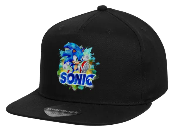 Sonic — Children's Flat Snapback Hat, Black (100% COTTON, CHILD, UNISEX, ONE SIZE)
