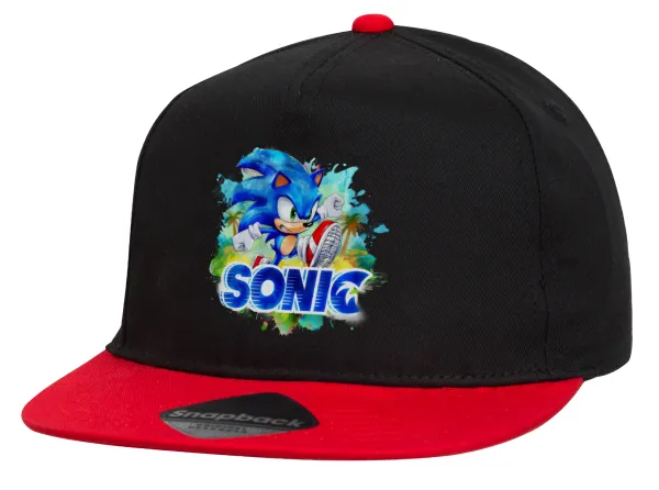 Sonic — Flat Snapback Hat, Black/Red (100% COTTON, UNISEX, ONE SIZE)