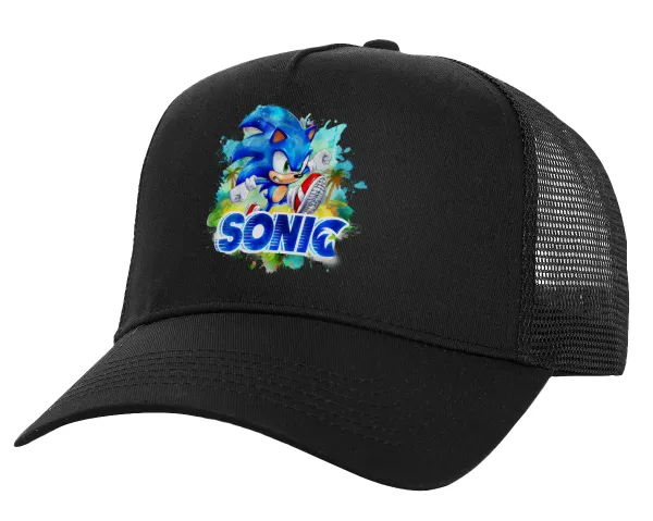 Sonic — Structured Trucker Adult Hat, with Mesh, Black (100% COTTON, ADULT, UNISEX, ONE SIZE)