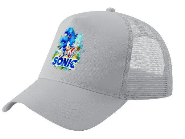 Sonic — Adult Structured Trucker Hat, with Mesh, GRAY (100% COTTON, ADULT, UNISEX, ONE SIZE)