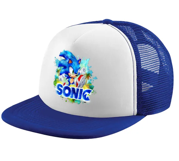 Sonic — Adult Soft Trucker Hat with Blue/White Mesh (POLYESTER, ADULT, UNISEX, ONE SIZE)