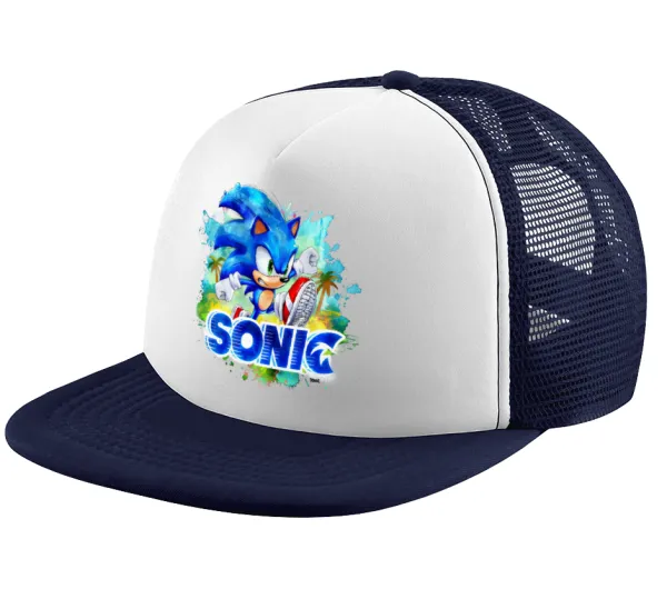 Sonic — Adult Soft Trucker Hat with Dark Blue/White Mesh (POLYESTER, ADULT, UNISEX, ONE SIZE)