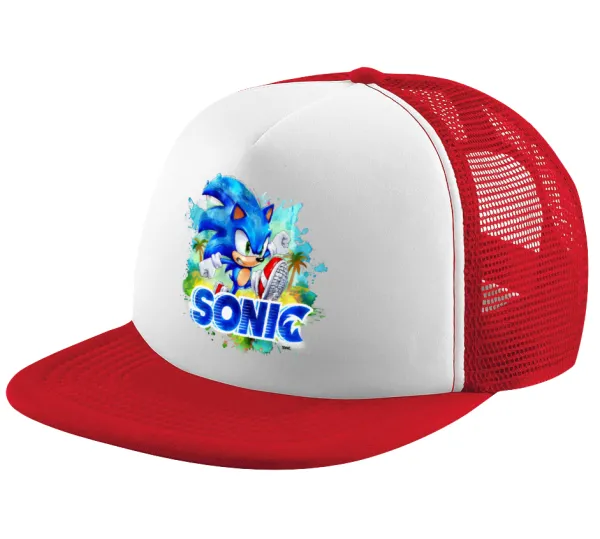 Sonic — Adult Soft Trucker Hat with Red/White Mesh (POLYESTER, ADULT, UNISEX, ONE SIZE)