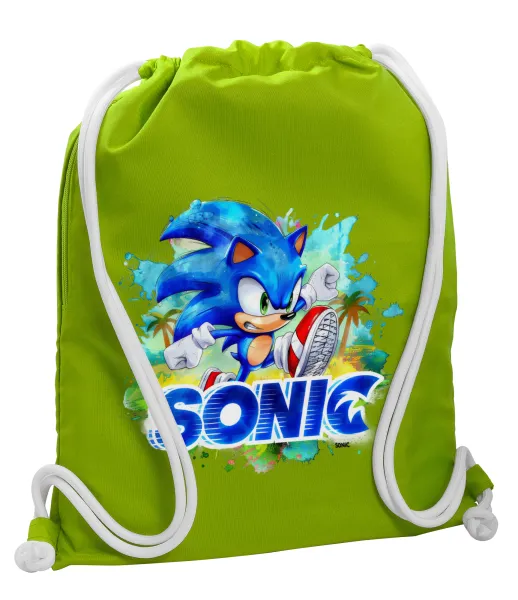 Sonic — Backpack bag GYMBAG LIME GREEN, with pocket (40x48cm) & thick cords