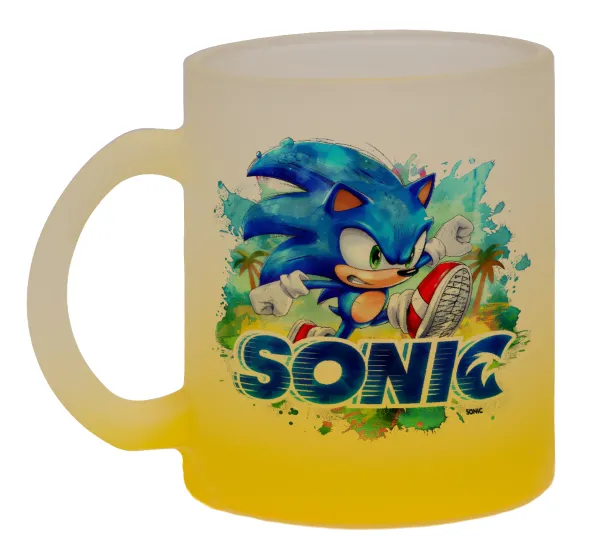 Sonic — Two-tone glass mug with matte yellow base, 330ml