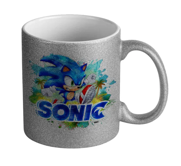 Sonic — Silver glitter mug that sparkles, ceramic, 330ml
