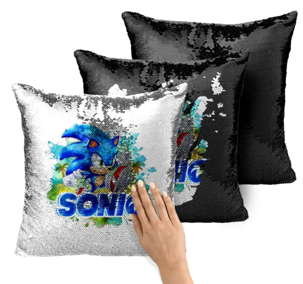 Sonic — Magic sofa cushion with black sequins, 40x40cm, filling included