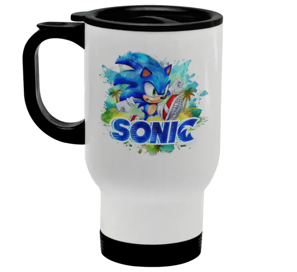 Sonic — Stainless steel travel mug with lid, double wall white 450ml