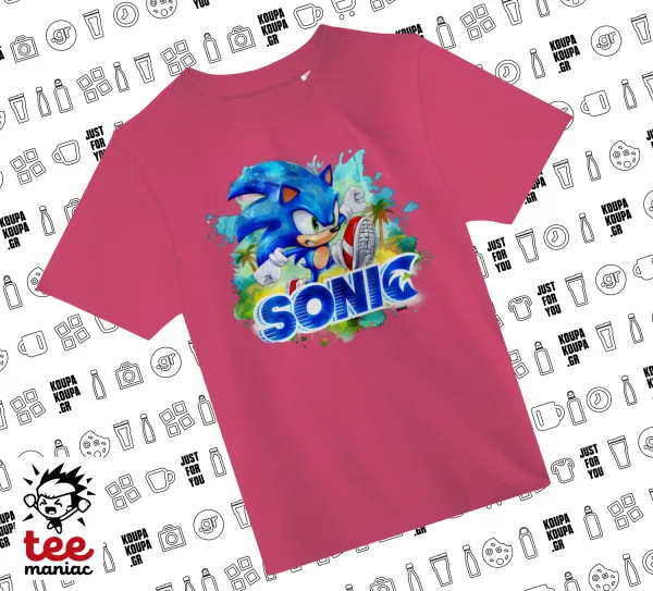 Σόνικ ο Σκαντζόχοιρος — ΡΟΖ παιδικό T-Shirt από 100% βαμβάκι, για κάθε μέρα. Vegan & OEKO-TEX πιστοποιημένο.