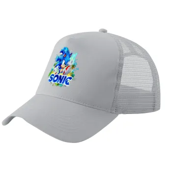 Sonic, Adult Structured Trucker Hat, with Mesh, GRAY (100% COTTON, ADULT, UNISEX, ONE SIZE)