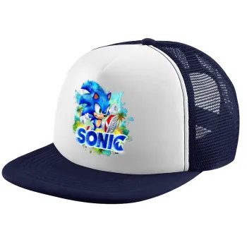 Sonic, Adult Soft Trucker Hat with Dark Blue/White Mesh (POLYESTER, ADULT, UNISEX, ONE SIZE)