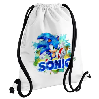 Sonic, Backpack pouch GYMBAG white, with pocket (40x48cm) & thick cords