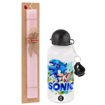 Sonic, Easter Set, metallic aluminum bottle (500ml) & aromatic flat Easter candle (30cm) (PINK)
