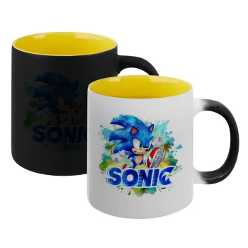 Σόνικ ο Σκαντζόχοιρος, Κούπα Μαγική εσωτερικό κίτρινη, κεραμική 330ml που αλλάζει χρώμα με το ζεστό ρόφημα