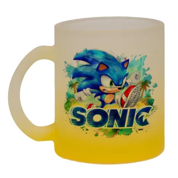 Sonic, Κούπα γυάλινη δίχρωμη με βάση το κίτρινο ματ, 330ml