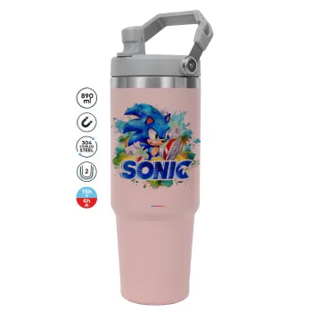 Σόνικ ο Σκαντζόχοιρος, ΡΟΖ χρώματος Θερμός Ανοξείδωτο 890ml (30oz) με χερούλι