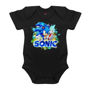 Σόνικ ο Σκαντζόχοιρος, Βρεφικό φορμάκι μωρού, 0-18 μηνών, ΜΑΥΡΟ, 100% Organic Cotton, κοντομάνικο