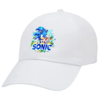 Sonic, Adult Baseball Cap White 5-panel (POLYESTER, ADULT, UNISEX, ONE SIZE)