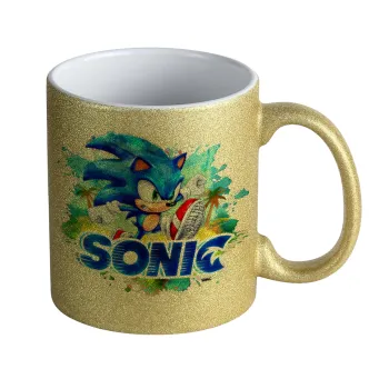 Σόνικ ο Σκαντζόχοιρος, Κούπα Χρυσή Glitter που γυαλίζει, κεραμική, 330ml