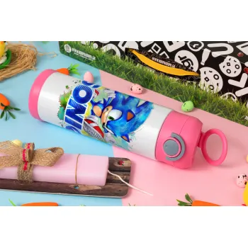 Σόνικ ο Σκαντζόχοιρος, Πασχαλινή Λαμπάδα με Παιδικό παγούρι θερμό, ανοξείδωτο, με καλαμάκι ασφαλείας, ΡΟΖ (500ml)