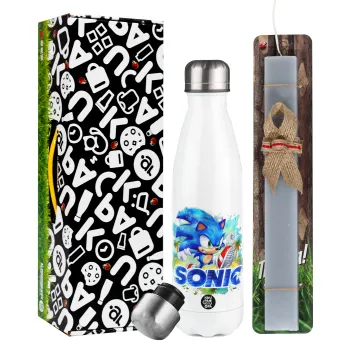 Sonic, Easter candle, metallic white thermos bottle (500ml) & aromatic flat candle (30cm) (GRAY)