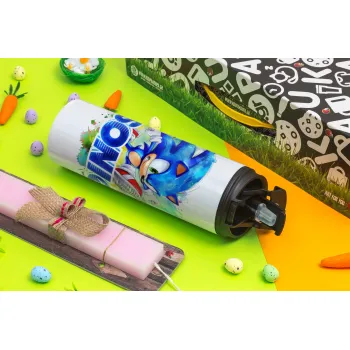 Σόνικ ο Σκαντζόχοιρος, Πασχαλινή Λαμπάδα με Travel Tumbler θερμό με διπλό καπάκι (600ml, BPA free) & κερί αρωματικό πλακέ (30cm) (ΡΟΖ)