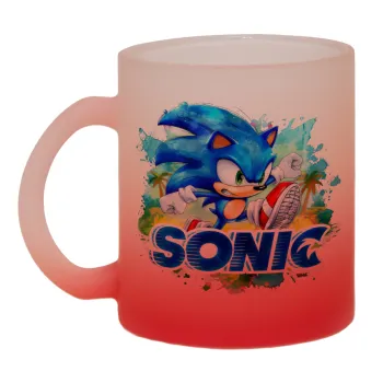 Sonic, Κούπα γυάλινη δίχρωμη με βάση το κόκκινο ματ, 330ml