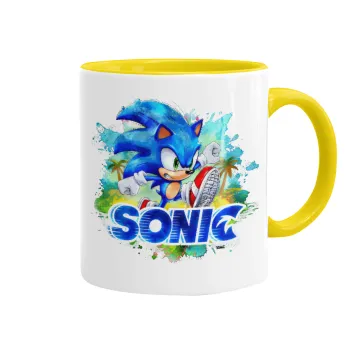 Σόνικ ο Σκαντζόχοιρος, Κούπα χρωματιστή κίτρινη, κεραμική, 330ml
