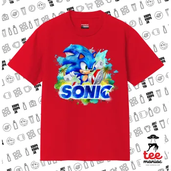 Sonic, Κλασικό T-Shirt, διπλής ραφής, χωρίς πλευρικές ραφές ΚΟΚΚΙΝΟ από 100% βαμβάκι. Vegan & OEKO-TEX πιστοποιημένο.