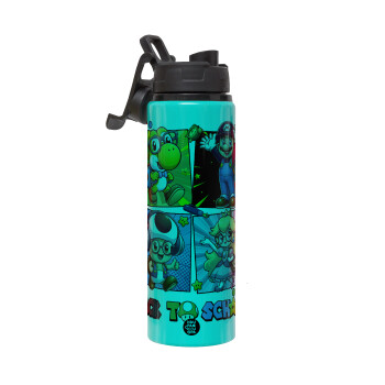 Back to the School Mario & Friends, Μεταλλικό παγούρι νερού με καπάκι ασφαλείας, αλουμινίου 850ml