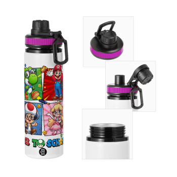 Back to the School Mario & Friends, Metallic water bottle with safety lid, 850ml aluminum