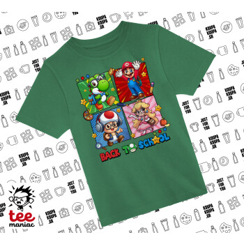 Back to the School Mario & Friends, Άνετο παιδικό T-Shirt ΠΡΑΣΙΝΟ από 100% βαμβάκι, για κάθε μέρα. Vegan & OEKO-TEX πιστοποιημένο.