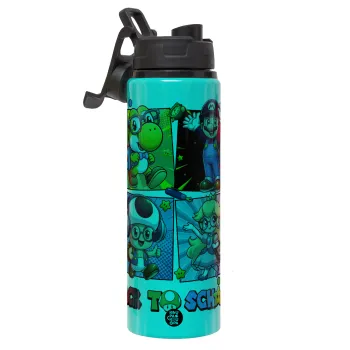 Back to the School Mario & Friends, Μεταλλικό παγούρι νερού με καπάκι ασφαλείας, αλουμινίου 850ml