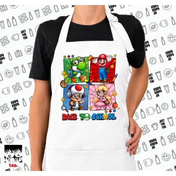 Back to the School Mario & Friends, Ποδιά μακριά Σεφ ολόσωμη με τσέπες white (ΕΝΗΛΙΚΩΝ)