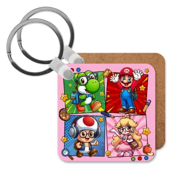 Back to the School Mario & Friends, Μπρελόκ Ξύλινο τετράγωνο MDF