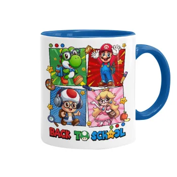 Back to the School Mario & Friends, Κούπα χρωματιστή μπλε, κεραμική, 330ml