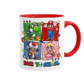 Back to the School Mario & Friends, Κούπα χρωματιστή κόκκινη, κεραμική, 330ml