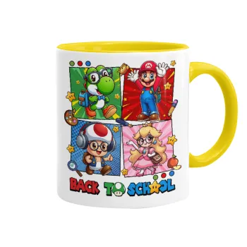 Back to the School Mario & Friends, Κούπα χρωματιστή κίτρινη, κεραμική, 330ml