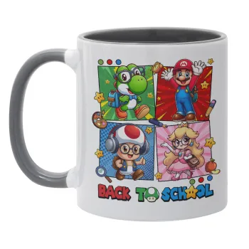 Back to the School Mario & Friends, Κούπα χρωματιστή γκρι, κεραμική, 330ml