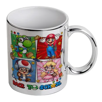 Back to the School Mario & Friends, Κούπα κεραμική, ασημένια καθρέπτης, 330ml