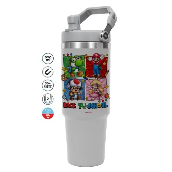 Back to the School Mario & Friends, GREY color, 890ml (30oz) stainless Steel Tumbler with Handle