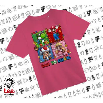 Back to the School Mario & Friends, ΡΟΖ παιδικό T-Shirt από 100% βαμβάκι, για κάθε μέρα. Vegan & OEKO-TEX πιστοποιημένο.