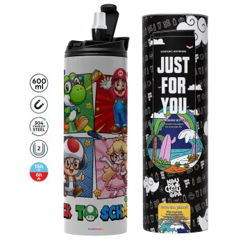 Back to the School Mario & Friends, Tumbler stainless steel GREY 600ml