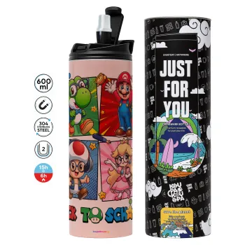 Back to the School Mario & Friends, Tumbler stainless steel PINK 600ml
